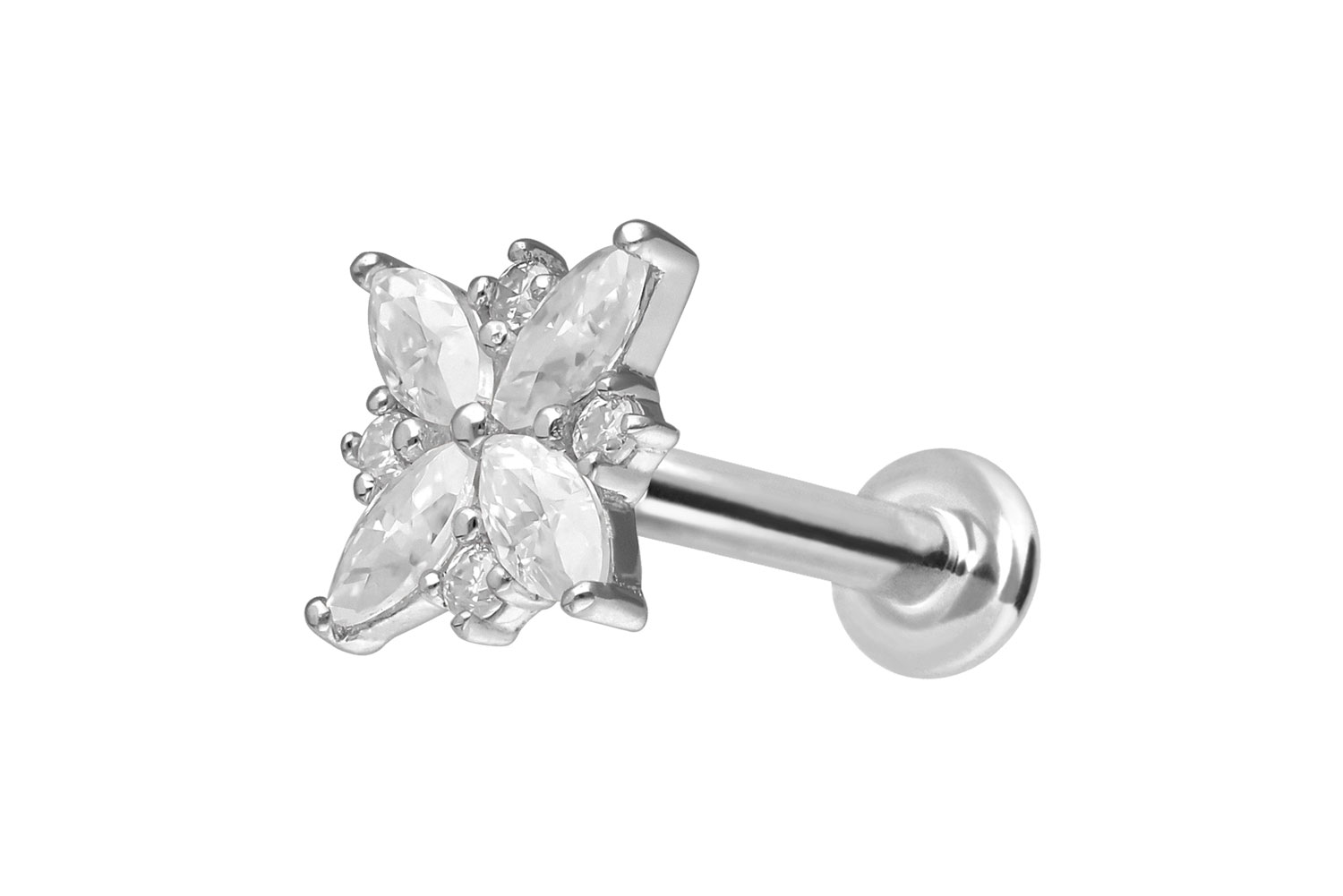 14 Karat Gold Labret Piercing mit Innengewinde MOISSANIT-BLUME